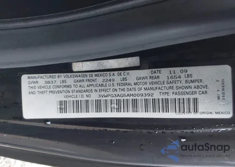 2010 Volkswagen New Beetle 2.5L из США, поврежденный, VIN 3VWPG3AG5AM009392